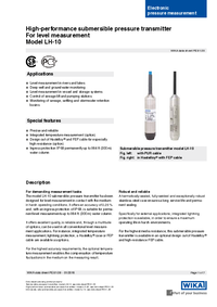 Thumbnail of document Data Sheet - LH-10 Submersible Pressure Transmitter